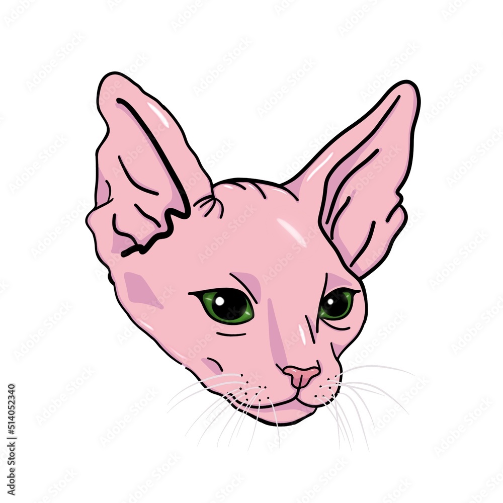 Sticker with a cute pink sphinx with green eyes.