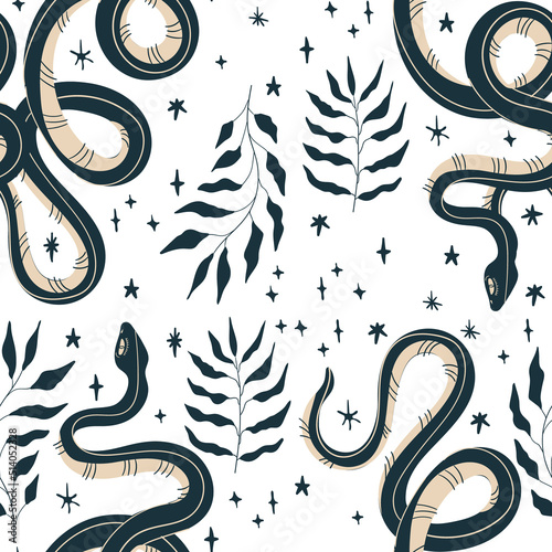 Seamless pattern in boho tribal dance with snakes