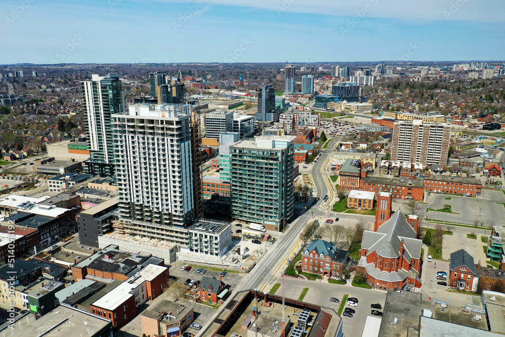 Aerial view of Kitchener, Ontario, Canada in spring