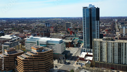 Aerial of Kitchener, Ontario, Canada on spring day