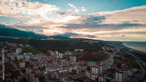 High quality city and beach view taken by drone from Atakum district of Kurupelit Yat Limanı Samsun. View of the city of the city