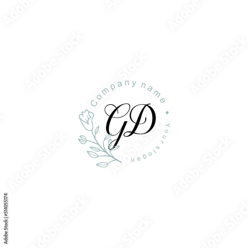 Initial letter GD handwriting with floral frame template photo