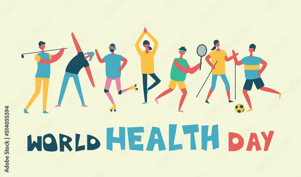 Vector illustration in flat design of group people doing different kinds of sport. World health day. Vector illustration in flat design of group people doing different kinds of sport. World health day.