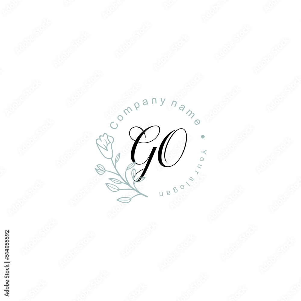 Initial letter GO handwriting with floral frame template
Initial letter GO handwriting with floral frame template