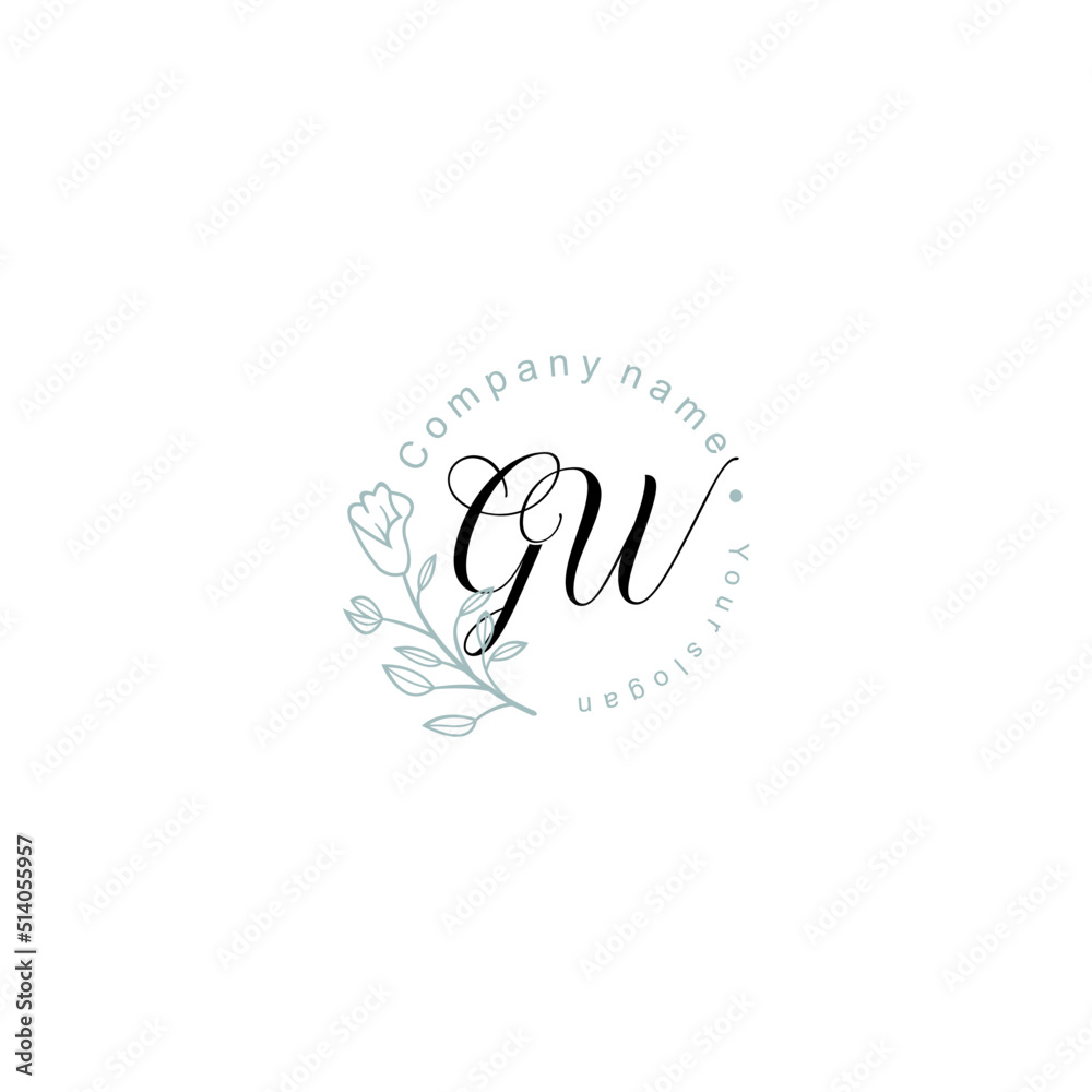 Initial letter GW handwriting with floral frame template Initial letter GW handwriting with floral frame template