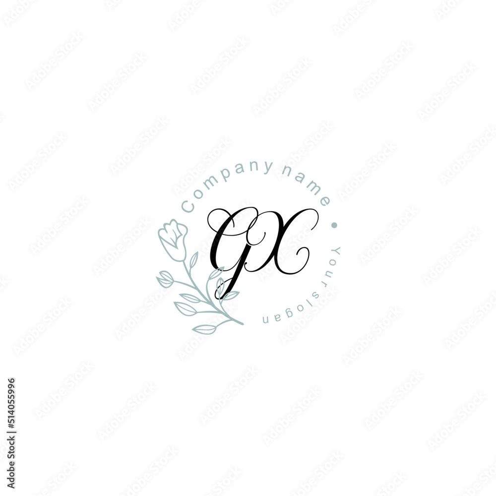 Initial letter GX handwriting with floral frame template Initial letter GX handwriting with floral frame template