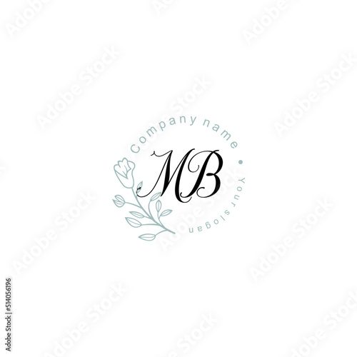 Initial letter MB handwriting with floral frame template