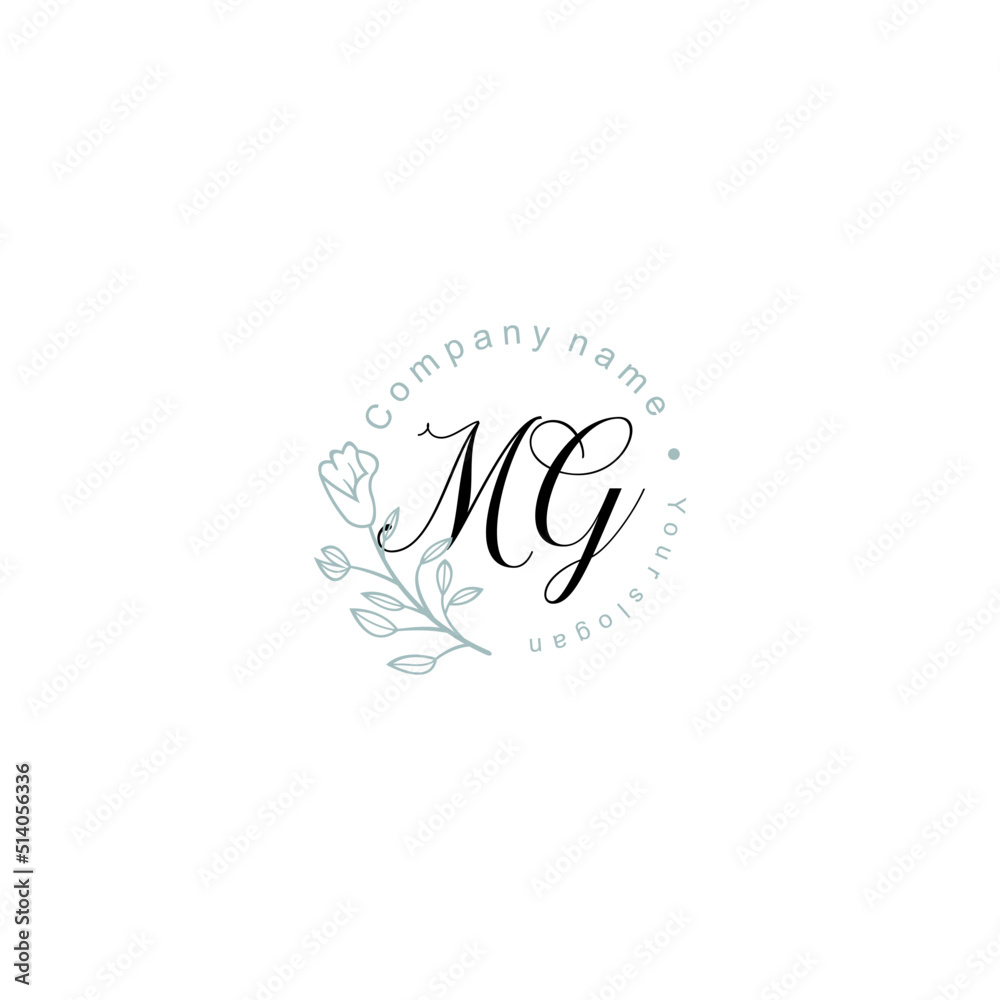 Initial letter MG handwriting with floral frame template Initial letter MG handwriting with floral frame template