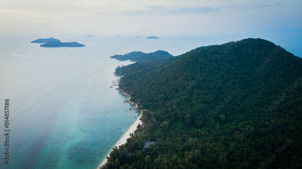 Aerial drone view of beautiful island scenery in Besar Island, Mersing, Johor, Malaysia Aerial drone view of beautiful island scenery in Besar Island, Mersing, Johor, Malaysia