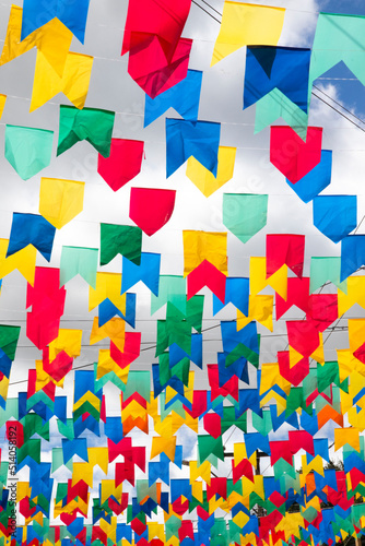 Caruaru / Pernambuco / Brazil. 06, 07, 2022. Traditional decoration of June parties in Northeast Brazil with multicolored flags and balloons. photo