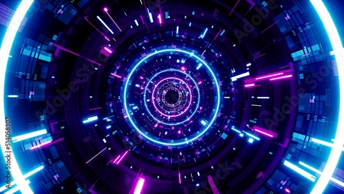 Bright Neon Light Cyber Tunnel Art