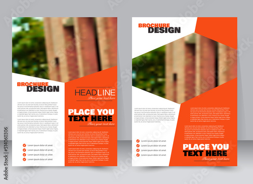 Abstract flyer design background. Brochure template. Annual report cover. Can be used for magazine, business mockup set, education, presentation. Vector illustration a4 size.  Orange color.
