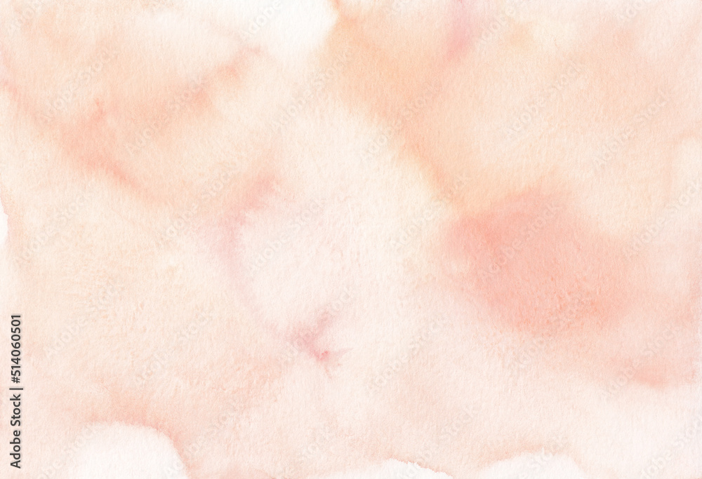 Watercolor pastel peach color background texture. Light cream color stains on paper, hand painted.