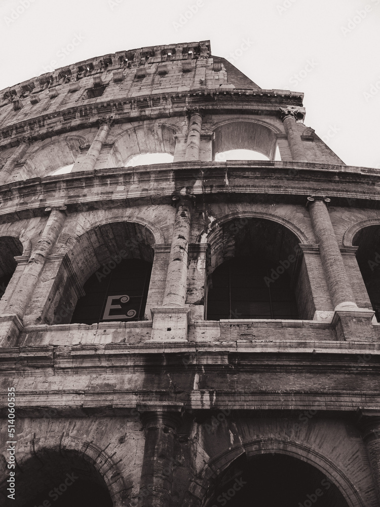 colosseum shot from below in black and white
