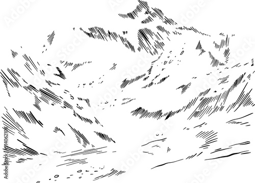 The mountains, hand draw line vector illustration