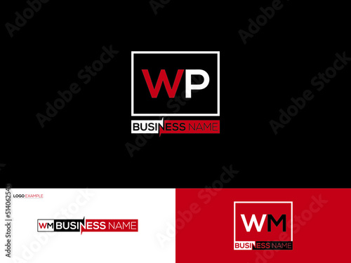Minimalist WP Logo Letter, Colorful Wp pw Logo Icon Vector Image With Creative Square Red White Unique Design