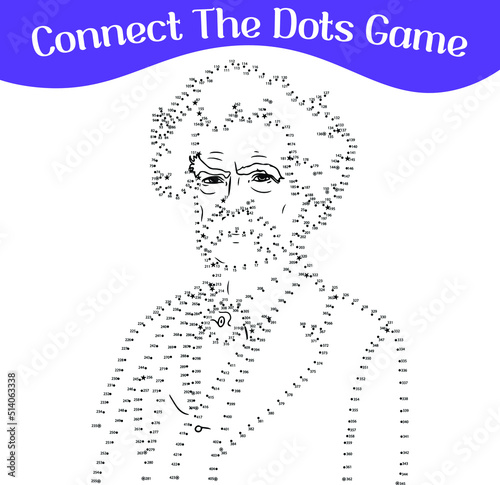 connect the dots, draw game, kids puzzle work sheet, famous people vector