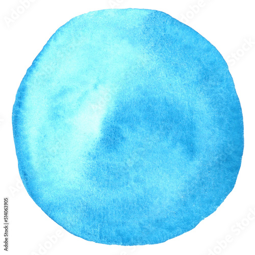 Light blue watercolor hand painted round shapes isolated on white. Perfect for card, banner, template, decoration, print, cover, web, element design.