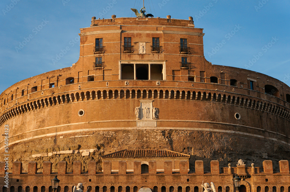 Front view of Castel Sant'Angelo known as Castle of the Holy Angel on a sunny morning, Rome, Italy. 