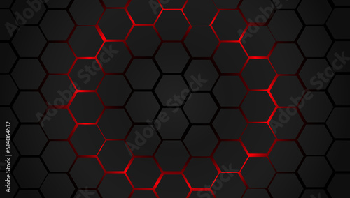 Abstract black hexagon pattern background with red light. Modern luxury futuristic background. EPS10 vector. photo
