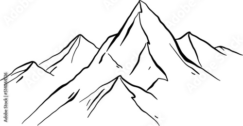 The mountains, hand draw line vector illustration