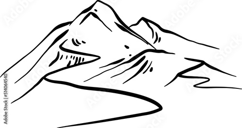 The mountains, hand draw line vector illustration