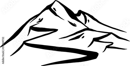 The mountains, hand draw line vector illustration