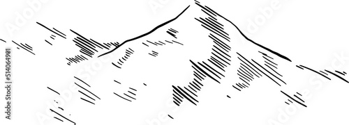 The mountains, hand draw line vector illustration