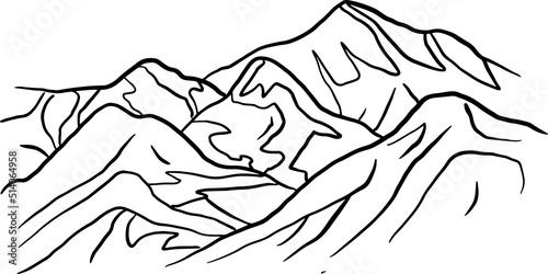 The mountains, hand draw line vector illustration