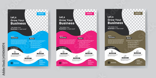 Corporate business flyer template design set with blue, magenta, advertise, marketing, business proposal, promotion, publication, Vector eco flyer, IT Company flyer , Geometric shape, and leaflets. 