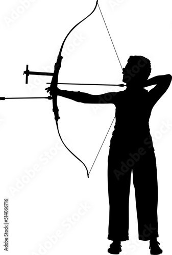 Billede på lærred Silhouette of a female archer aiming with a recurve bow