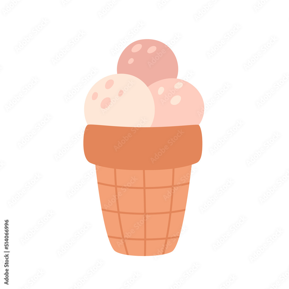 Vanilla and chocolate ice cream in waffle cone with chocolate drops. Summertime, hello summer. Hand drawn vector illustration Vanilla and chocolate ice cream in waffle cone with chocolate drops. Summertime, hello summer. Hand drawn vector illustration