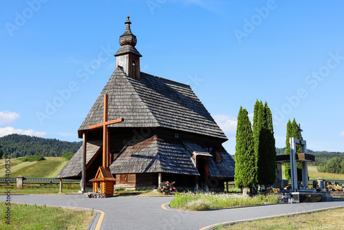 MANIOWY, POLAND - JUNE 23, 2022: Old wooden church in Maniowy,