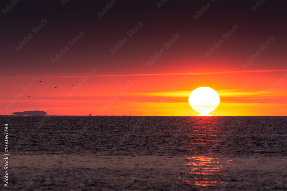 red sunset over the Baltic sea