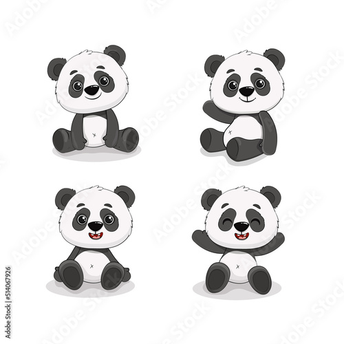 Cute cartoon panda. Cute panda bear, happy baby animal, lazy funny chinese bear. Set panda.Vector illustration