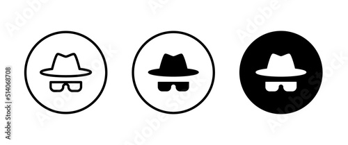 Avatar man in a hat icons , Secret service agent, Spy man icon Wanted button, vector, sign, symbol, logo, illustration, editable stroke, flat design style isolated on white