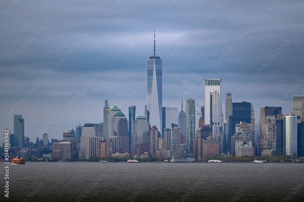 New York City Manhattan Skylinde water and cloud