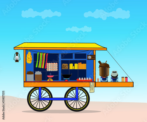 Indian kerala roadside tea shop illustration vector.