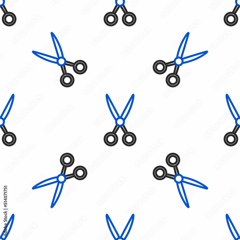 Line Scissors hairdresser icon isolated seamless pattern on white background. Hairdresser, fashion salon and barber sign. Barbershop symbol. Colorful outline concept. Vector
