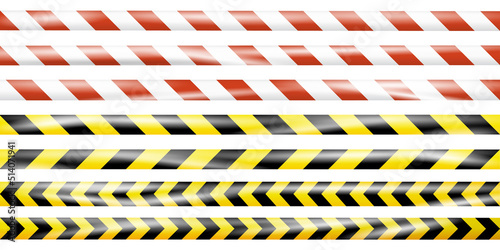 Realistic under construction crossing caution tape of warning signs for construction area or crime scene. Danger tape. Police line and do not cross ribbon. Warning danger tape. Ribbons for accident