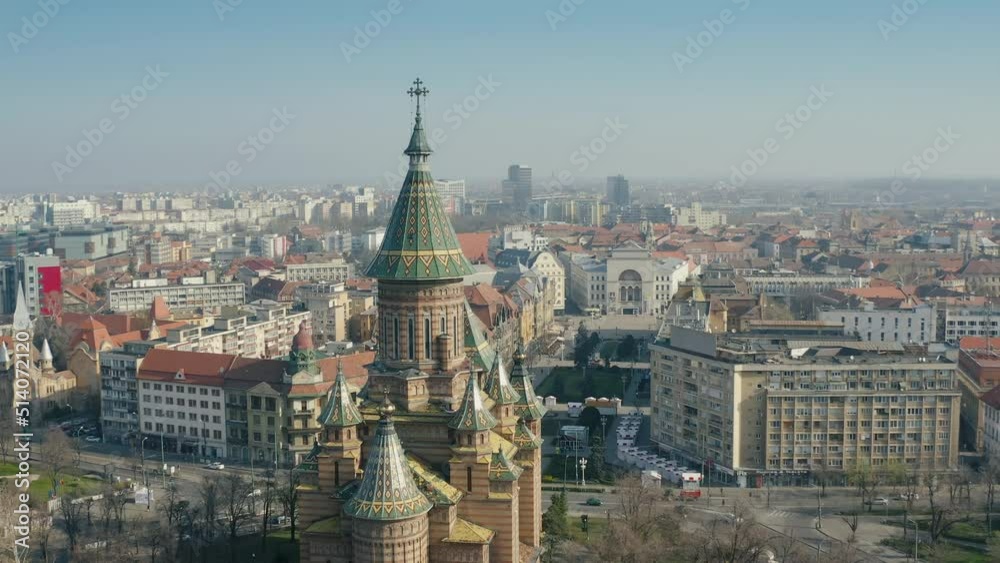 Timisoara city - Metropolitan Cathedral and National Theatre Timisoara city - Metropolitan Cathedral and National Theatre