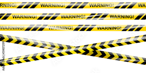 Realistic under construction crossing caution tape of warning signs for construction area or crime scene. Danger tape. Police line and do not cross ribbon. Warning danger tape. Ribbons for accident