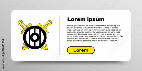 Line Medieval wooden shield with crossed swords icon isolated on white background. Colorful outline concept. Vector