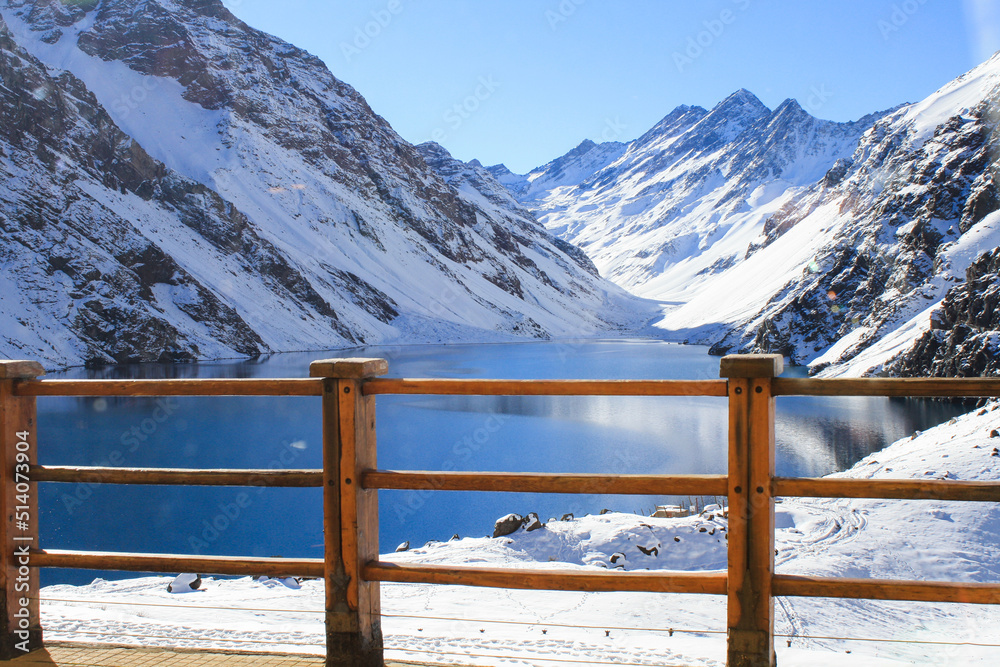Ski in chile on a sunny day with lots of snow. South America.