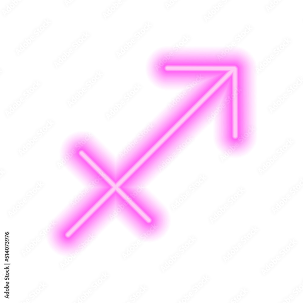 Pink neon zodiac sign Sagittarius on white. Predictions, astrology, horoscope. Pink neon zodiac sign Sagittarius on white. Predictions, astrology, horoscope.