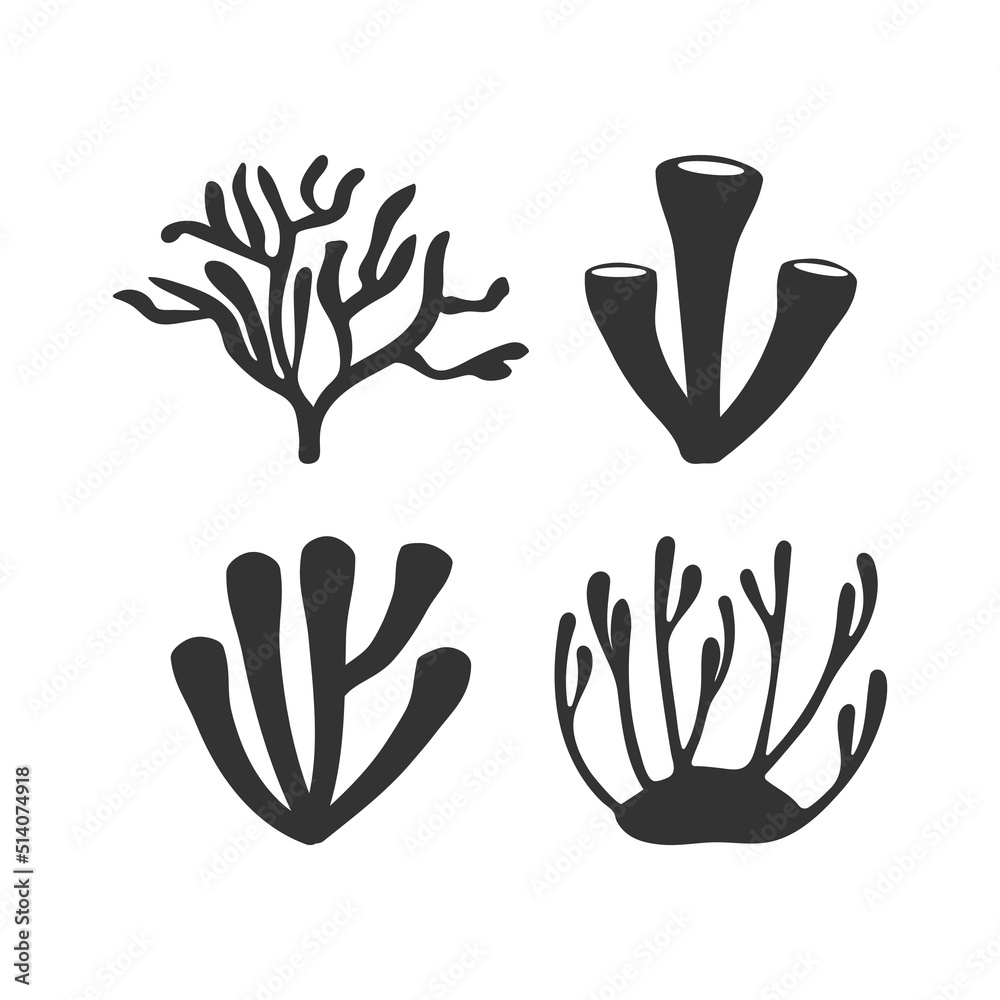 Marine underwater corals vector silhouette set Marine underwater corals vector silhouette set