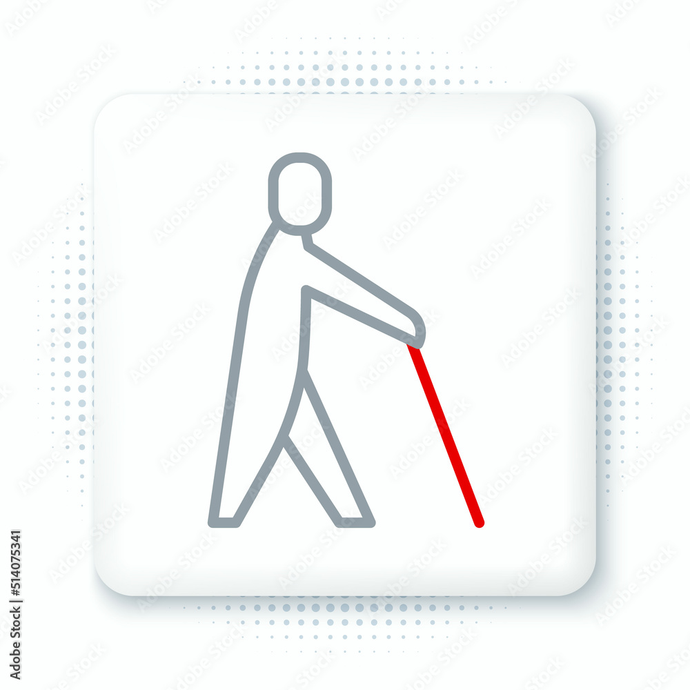 Line Blind human holding stick icon isolated on white background. Disabled human with blindness. Colorful outline concept. Vector Line Blind human holding stick icon isolated on white background. Disabled human with blindness. Colorful outline concept. Vector