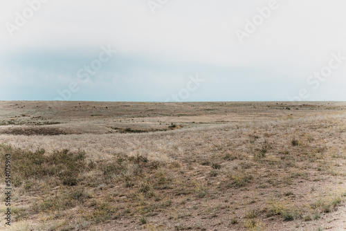 Picturesque Steppe View Landscape Against The Sky In Summer.