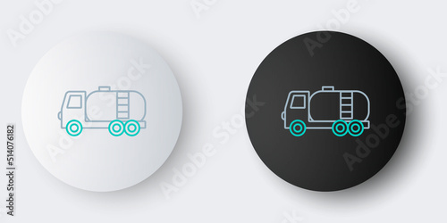 Line Tanker truck icon isolated on grey background. Petroleum tanker, petrol truck, cistern, oil trailer. Colorful outline concept. Vector