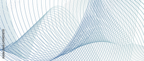 Dark blue  gray industrial pattern. Wavy net design. Radio  sound wave concept. Intersecting lines. Vector subtle curves. White background. Abstract technology banner  landing page. EPS10 illustration